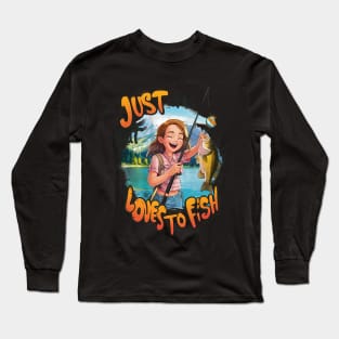 Bountiful Catch: Young Girl With Fish and Fishing Long Sleeve T-Shirt